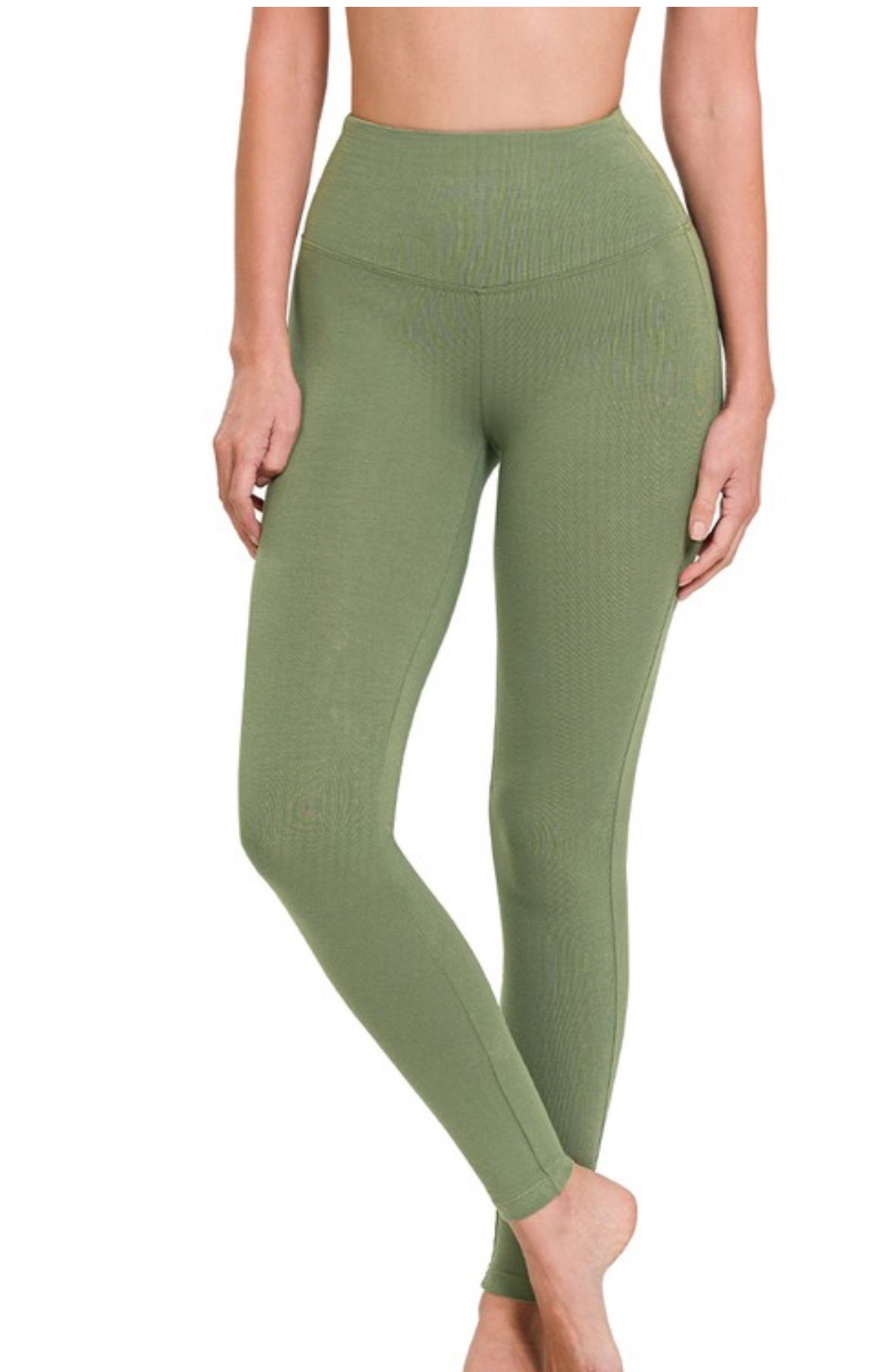 High Waist Cotton Leggings- Lt Olive (Sizes LG & XL ONLY)